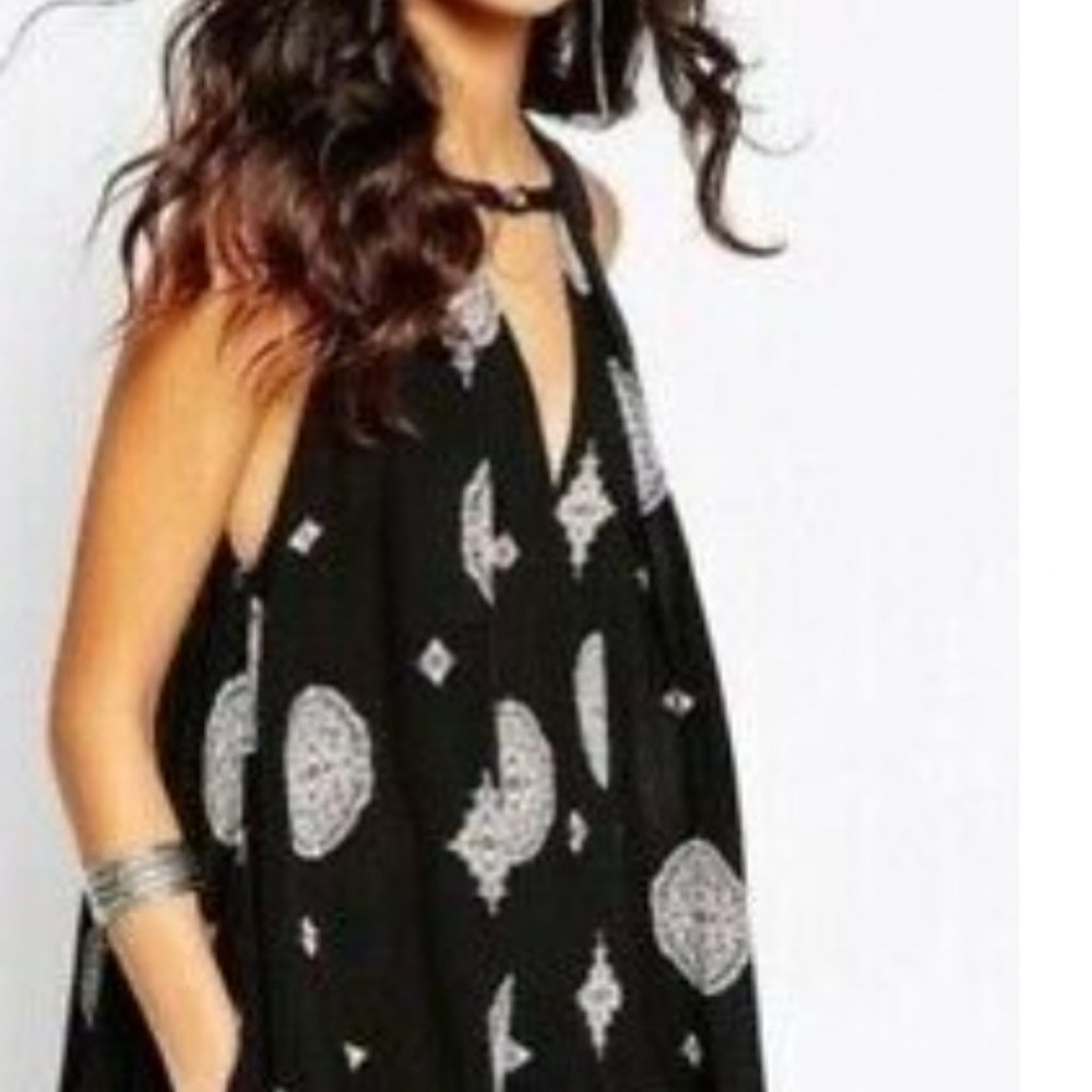 Free People Tunic Top Mini Dress Size XS Black With Medallion Design - Picture 7 of 7